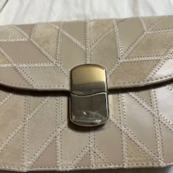 NWT Sezane Milo Classique Mini Beige Patchwork Bag in Leather/Suede - Picture 2 of 10